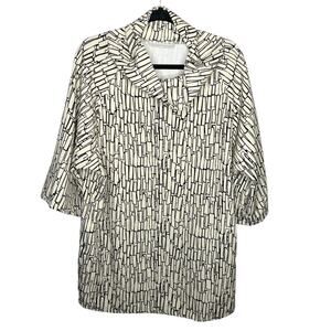 BRYN WALKER / ivory black boxy cowl neck lagenlook 3/4 sleeve tunic dress / XS